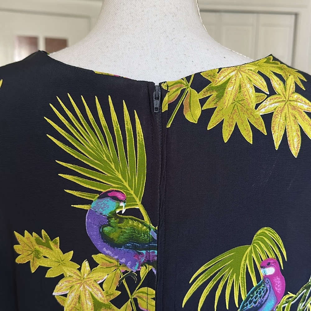 Vintage Midnight Blue Tropical Bird Print Sleeveless Dress Size 18 - Picture 6 of 11
